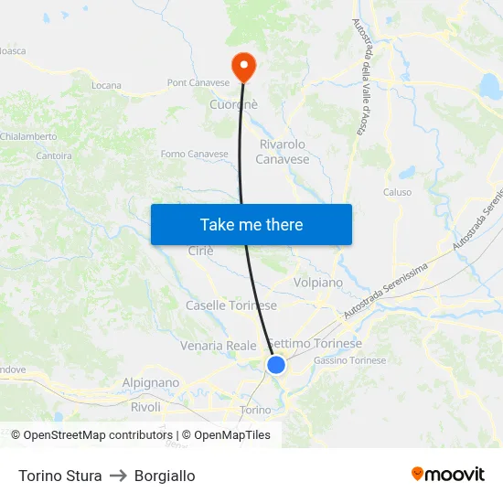 Turin Stura to Borgiallo map