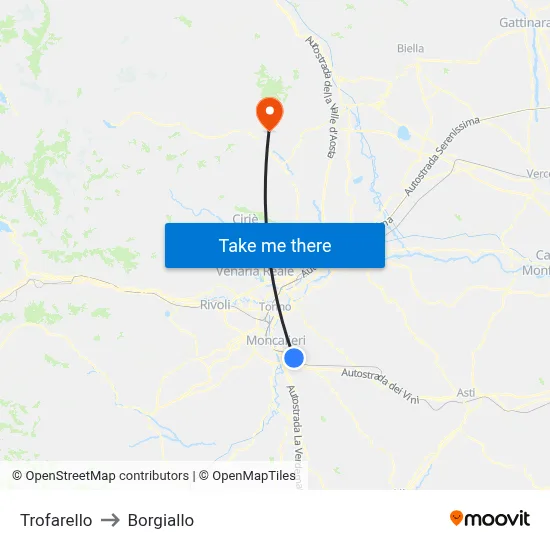 Trofarello to Borgiallo map
