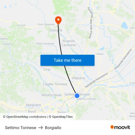 Settimo Torinese to Borgiallo map