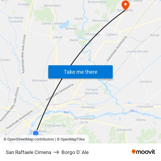 San Raffaele Cimena to Borgo D' Ale map