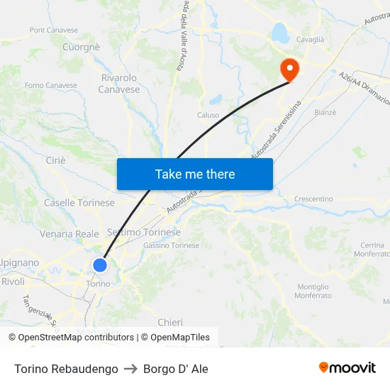 Turin Rebaudengo to Borgo D' Ale map