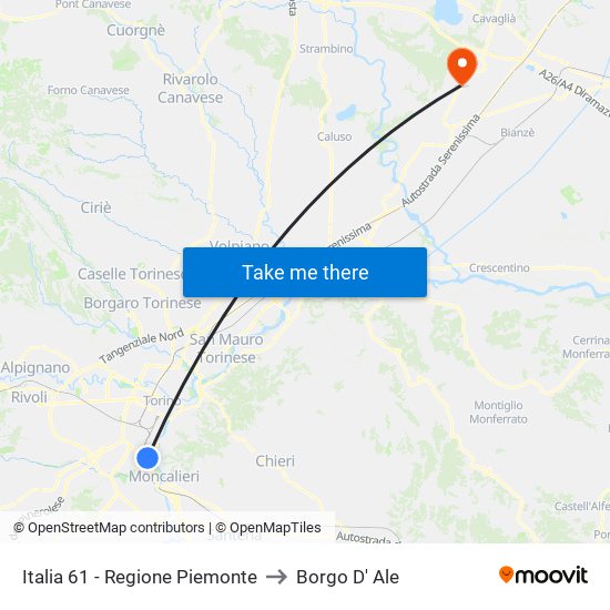 Italia 61 - Regione Piemonte to Borgo D' Ale map