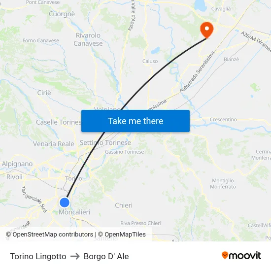 Turin Lingotto to Borgo D' Ale map
