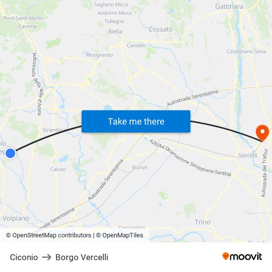 Ciconio to Borgo Vercelli map