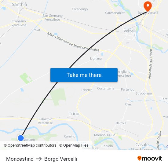 Moncestino to Borgo Vercelli map