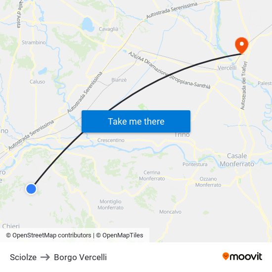 Sciolze to Borgo Vercelli map