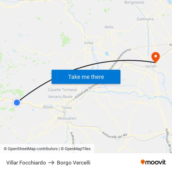 Villar Focchiardo to Borgo Vercelli map