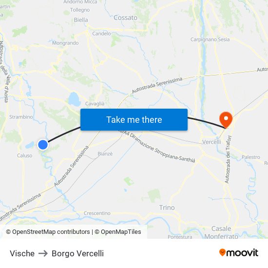 Vische to Borgo Vercelli map