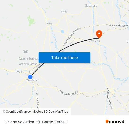 Unione Sovietica to Borgo Vercelli map