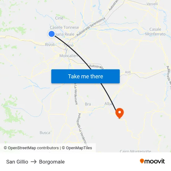 San Gillio to Borgomale map