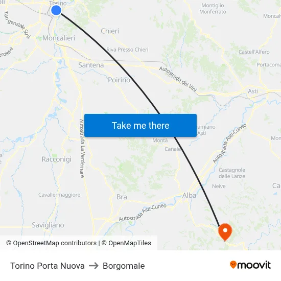 Turin Porta Nuova to Borgomale map