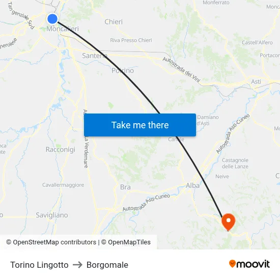 Turin Lingotto to Borgomale map