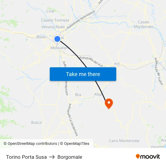 Turin Porta Susa to Borgomale map