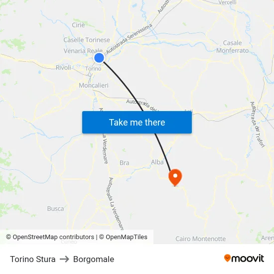 Turin Stura to Borgomale map
