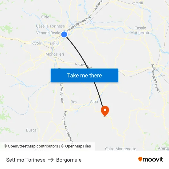 Settimo Torinese to Borgomale map