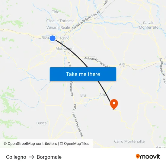 Collegno to Borgomale map