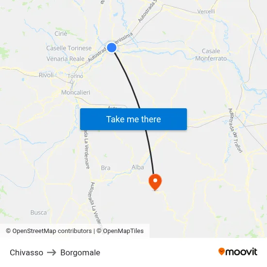 Chivasso to Borgomale map