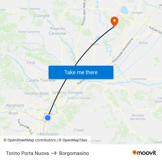 Turin Porta Nuova to Borgomasino map