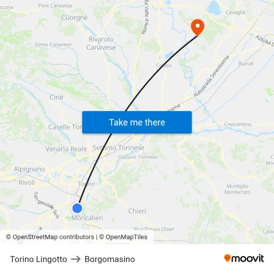 Turin Lingotto to Borgomasino map