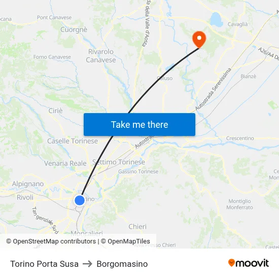 Turin Porta Susa to Borgomasino map