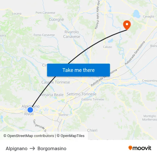 Alpignano to Borgomasino map