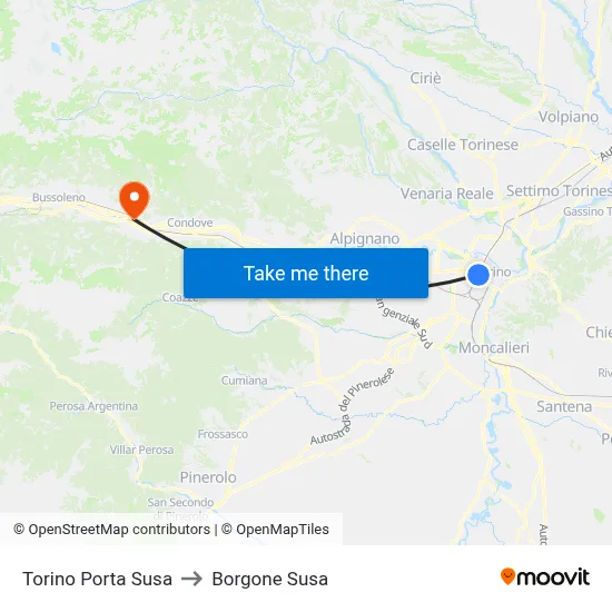 Turin Porta Susa to Borgone Susa map