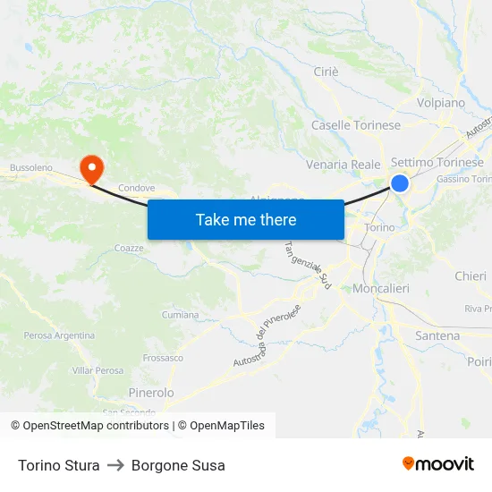Turin Stura to Borgone Susa map