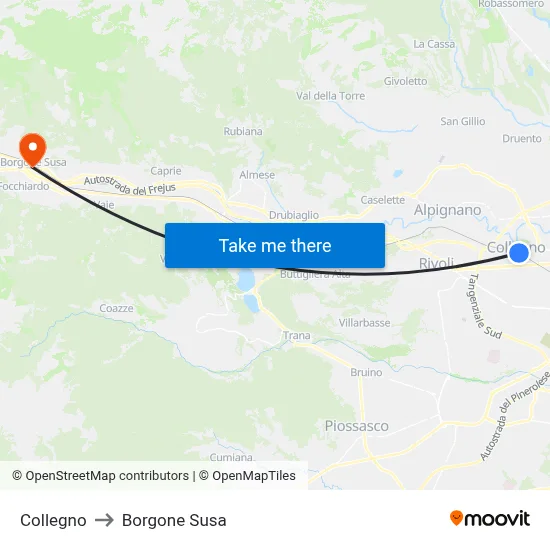 Collegno to Borgone Susa map
