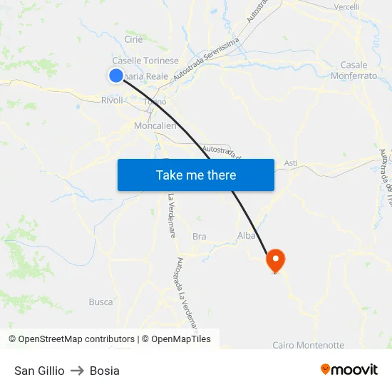 San Gillio to Bosia map