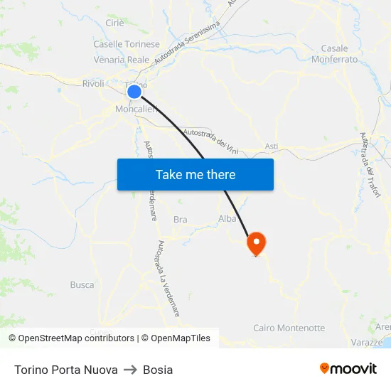 Turin Porta Nuova to Bosia map