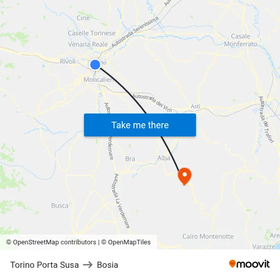 Turin Porta Susa to Bosia map