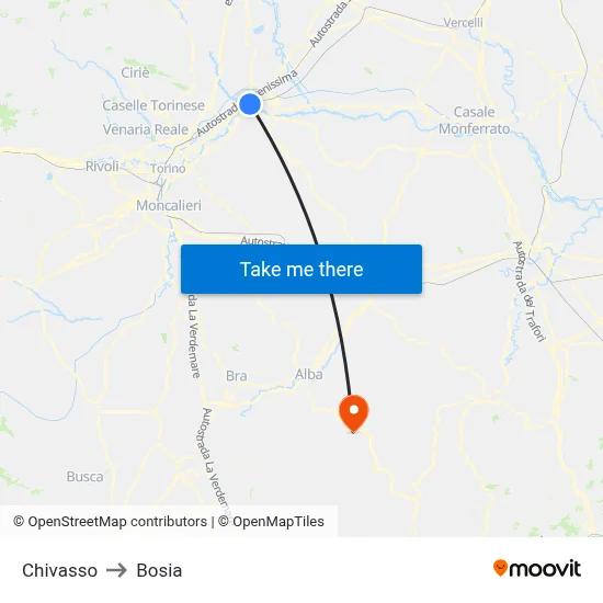 Chivasso to Bosia map