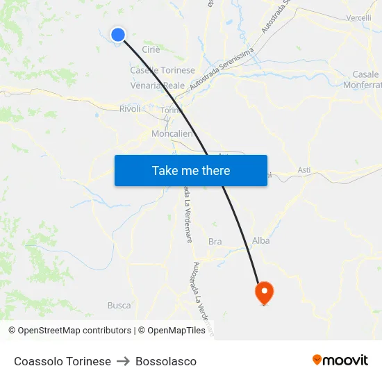 Coassolo Torinese to Bossolasco map