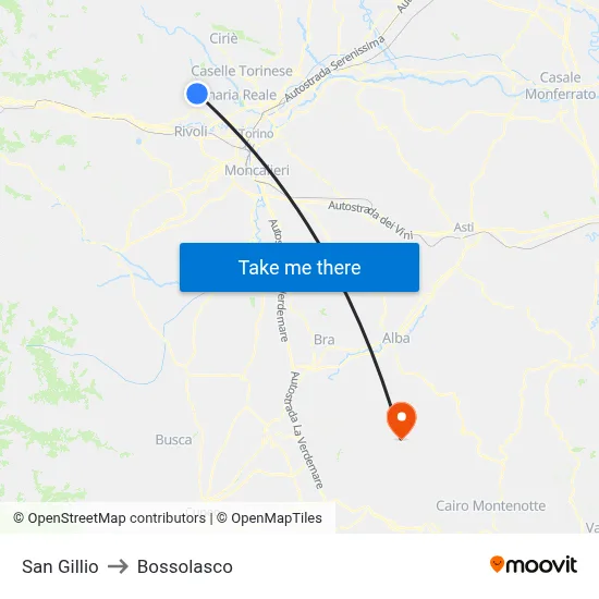 San Gillio to Bossolasco map