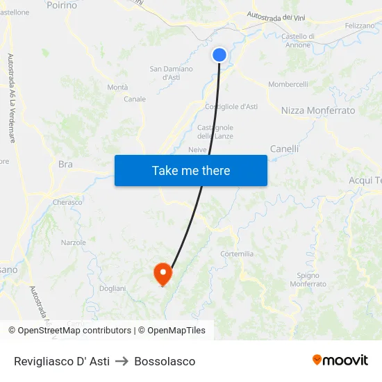 Revigliasco D' Asti to Bossolasco map