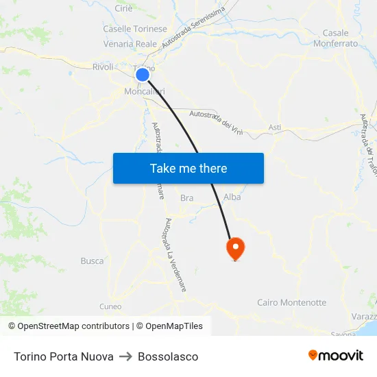 Turin Porta Nuova to Bossolasco map