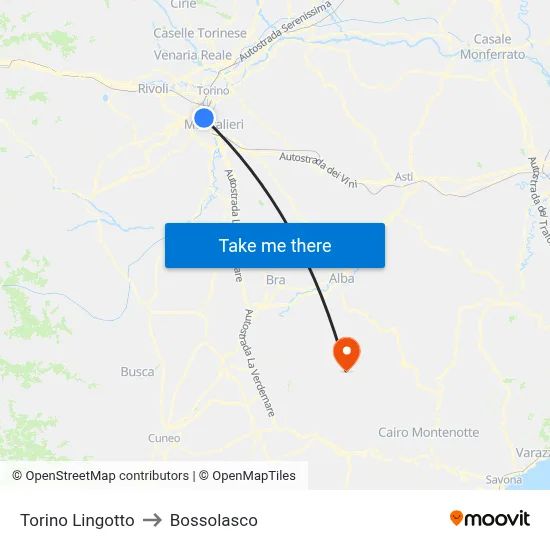 Turin Lingotto to Bossolasco map