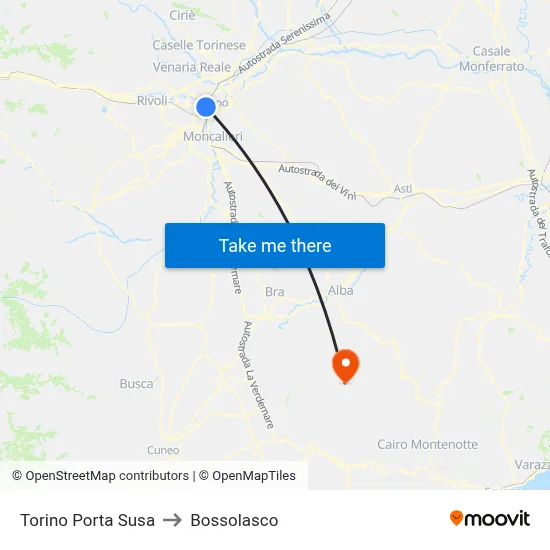 Turin Porta Susa to Bossolasco map