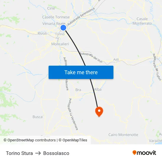 Turin Stura to Bossolasco map