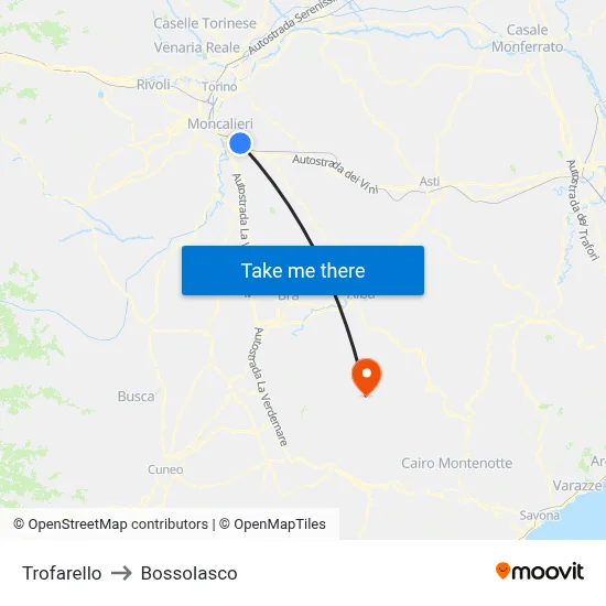 Trofarello to Bossolasco map