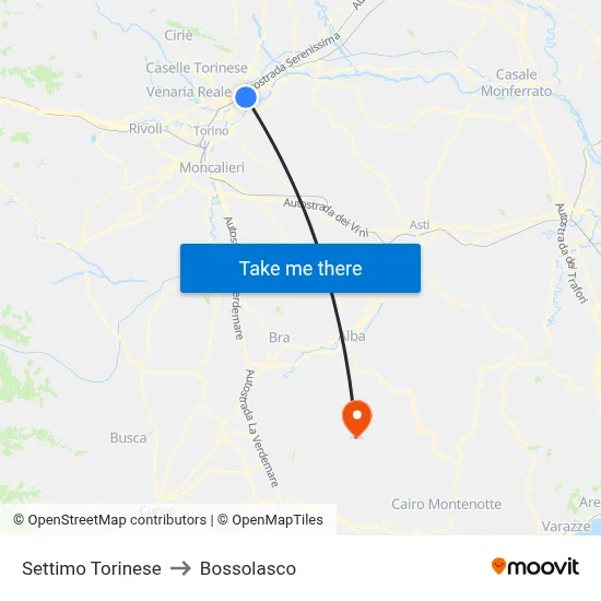 Settimo Torinese to Bossolasco map