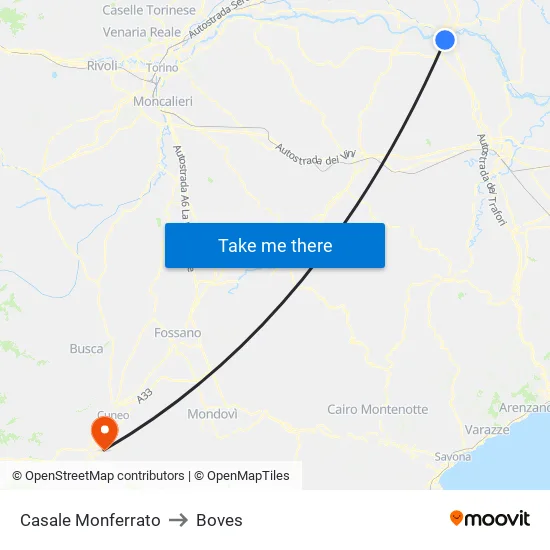 Casale Monferrato to Boves map