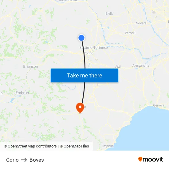 Corio to Boves map