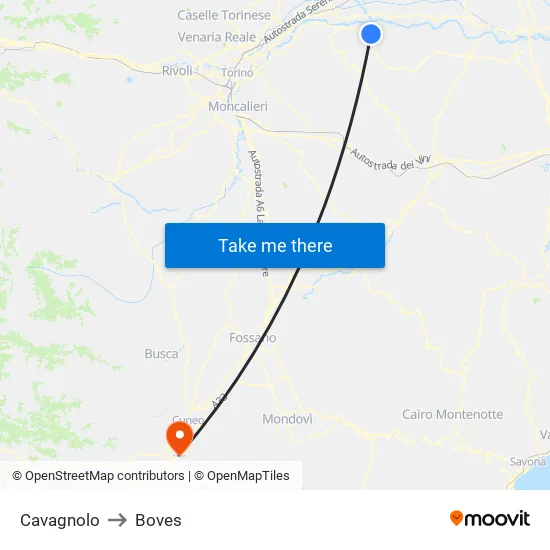 Cavagnolo to Boves map