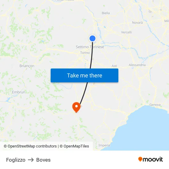 Foglizzo to Boves map