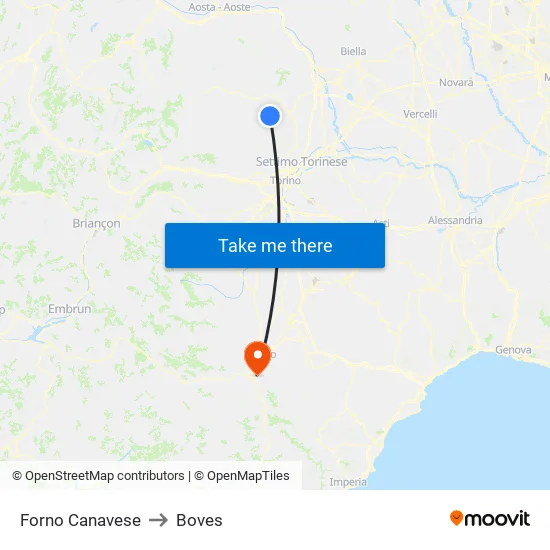 Forno Canavese to Boves map