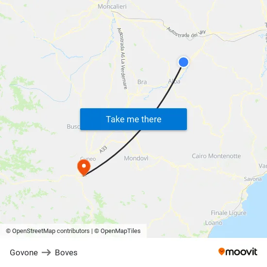 Govone to Boves map