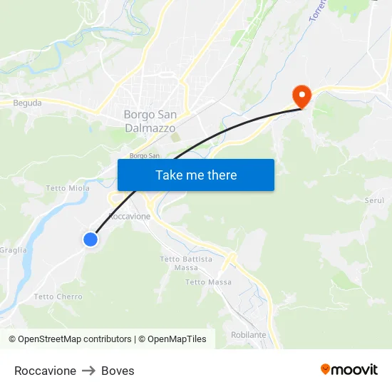 Roccavione to Boves map