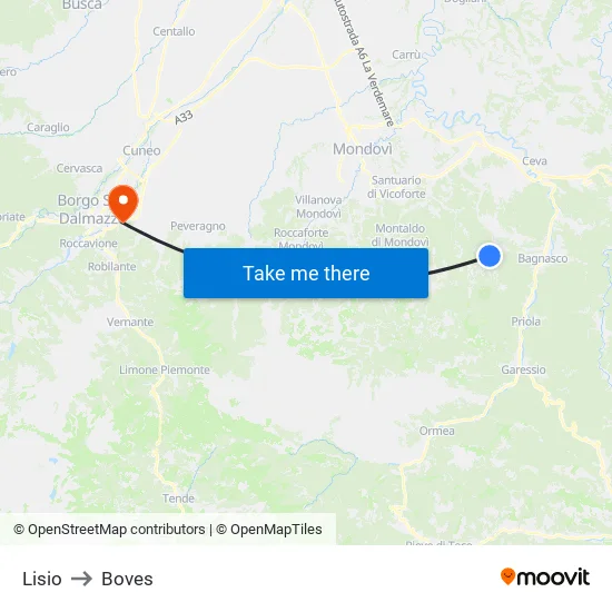 Lisio to Boves map