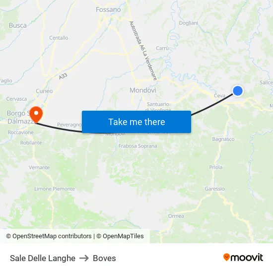 Sale Delle Langhe to Boves map
